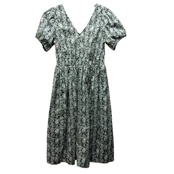 J.Crew Smocked-Waist Poplin Midi Dress Size 6 Pale Spinach Eucalyptus - Picture 2 of 8